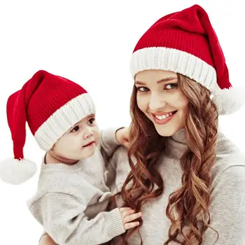 Rodič-dieťa Pletené Vianočné Hat Roztomilý Pompom Loptu Mäkké Teplé Čiapočku Santa Spp pre Dospelých Dieťa Nový Rok Party Deti Noel Darček 5