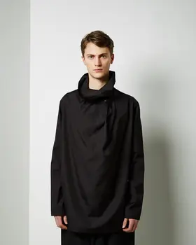 S-4XL! 2016 Nové pánske oblečenie, módne Čierny pes pulóver turtleneck long-sleeve tričko voľné plus veľkosť Spevák kostýmy 2