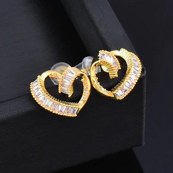 SINLEERY krištáľové srdce stud náušnice pre ženy módne šperky zlatá farba ucho príslušenstvo ES109 SSB 11