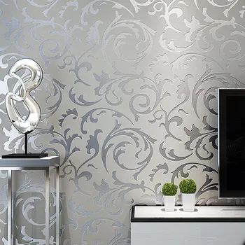 Sivá 3D Viktoriánskej Damašku, Plastický Tapety Roll Domova Obývacia Izba, Spálňa obklady Stien Striebro Luxusné Kvetinové Steny Papier 11