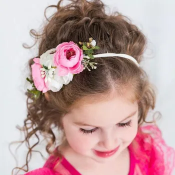 Sladké pastoračnej vlasové ozdoby simulácia kvety a tráva hairband deti nylon hlavový most princezná príslušenstvo vlasy dieťa foto 6