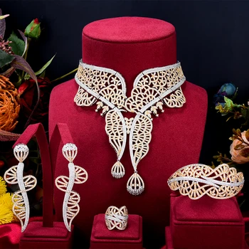 Soramoore Nový, Originálny Dubaj Luxusné Svadobné Svadobné 4PCS Šperky Set Pre Ženy, Náhrdelník Náramok Náušnice, Prsteň Módne Šperky Sady 2