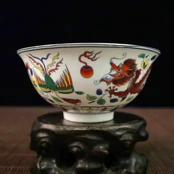 Staré Čínske prášok farba porcelánu Dragon phoenix vzor misy Qianlong Známky 2