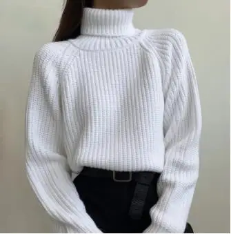 Suéter de cuello alto para mujer, chaqueta con fragancia pequeña,AA1 gruesa y suelta, retro, farba sólido, 2021 3