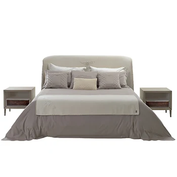 Taliansky ľahké luxusné post-moderné kožené umenie posteľ čisté červené posteľ Hong Kong štýl spálne nábytok 1