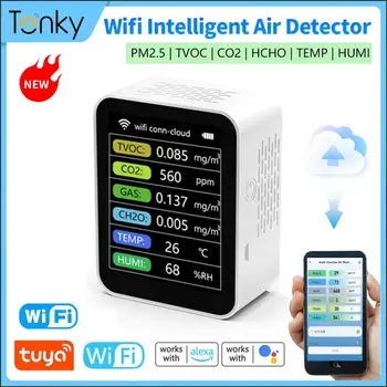 Tuya WiFi 6 V 1 Kvalita Ovzdušia Detektor Prenosný Multifunkčný VOC/NDIR, Snímač PM2.5 Plynu CO2 CH2O Teplota Vlhkosť Detekciu 2
