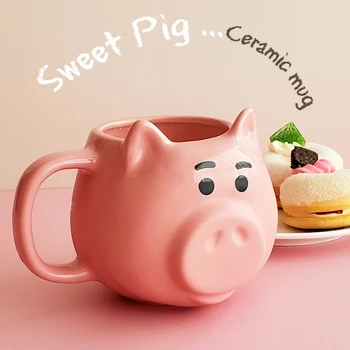 Tvorivosť Pig Ružový Tvar Káva Hrnček Veľkú Kapacitu, Raňajky Mlieko, Čaj, ovsené vločky Poháre s Rukoväť Lyžice Drinkware Pohára Pohár 11