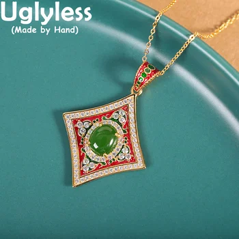 Uglyless Twinkle Hviezda Kosoštvorec Náhrdelníky pre Ženy, Exotické Vintage Jewelr Prírodné Jade Jaspis Prívesky Námestie 925 Silver Č Reťaze 1