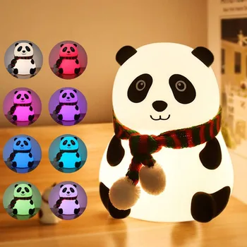 USB Nabíjateľné 7 Farby Panda Nočné Svetlo Ťuknite na položku Control Detská Lampa Mäkké Silikónové Pre Deti, Batoľatá Spálňa Posteli 6