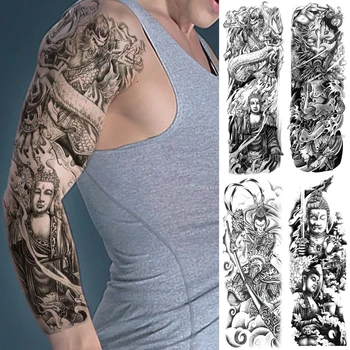 Veľké Rameno Rukáv Tetovanie Draka Buddha Opičí Kráľ Nepremokavé Dočasné Falošné Tetovanie Nálepky Lebky Japonský Muži Ženy Plné Tatto 14