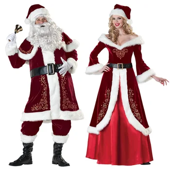 Vianočné Cosplay Retro Princezná Šaty Off-ramenný Pár Santa Claus Šaty Muži Ženy Cosplay Kostým Party dlhé Šaty 5