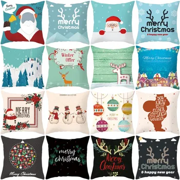 Vianočné Ozdobné obliečky na Vankúše Polyester šťastné a Veselé Vianoce, Santa Claus Hodiť Vankúš Kryt Elk obliečka na Vankúš poszewka 5