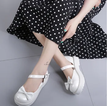vintage kolo hlavy, nízky podpätok topánky žien roztomilý bowknot jedno slovo pracky kawaii topánky loli cosplay Japonský sladké lolita topánky 11