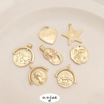 Vlastné 14K zlata minca kráľovná obrázok láska tvarované Päť Hviezdičkový Prívesok DIY Náhrdelník Európsky a Americký štýl príslušenstvo 8