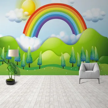 Vlastné 3D nástennú maľbu, Tapety Jednoduché Ručne Maľované Rainbow nástenná maľba Pozadia Pre Spálne Steny Abstraktných De Parede Domov Dekor Umenie Tapety 3