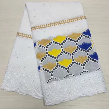 Vysoká Kvalita Afriky Nigérijský Tylu Čipky Textílie 100% Svadobné Party Šaty Šaty Vyšívané Swiss Bavlnená Tkanina Damask 2.5 Metrov