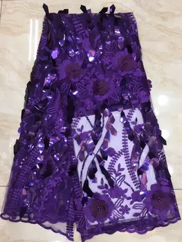 Vysoká Kvalita Fialová Čipky Textílie 3D Nášivka Čipky Afriky Textílie Najnovšie Tričko Tylu Čipky Textílie FJ32801 3