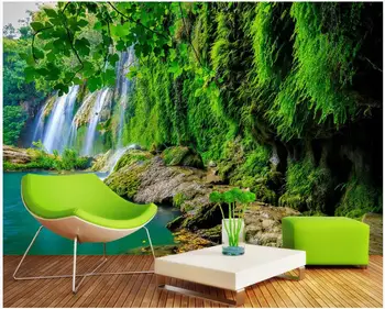 WDBH Vlastné fotografie nástenná maľba 3d tapeta Horský vodopád zelený les krajiny dekor 3d nástennú maľbu, tapety pre obývacia izba