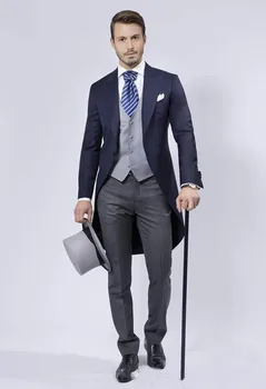 Zákazku Ženícha Tailcoat Pekný Formálne vyhovuje Navy Blue Business nosí Groomsman obleky (Bunda+Nohavice+vesta) terno masculino 5