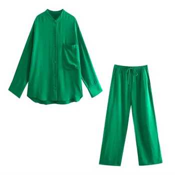 Žena Dva Kusy Nastaviť Nadrozmerné Pevná Zelená Farba Nohavice Obleky Bežné Elegantné Letné Farby pre Ženy, Športové Conjuntos De Mujer 13