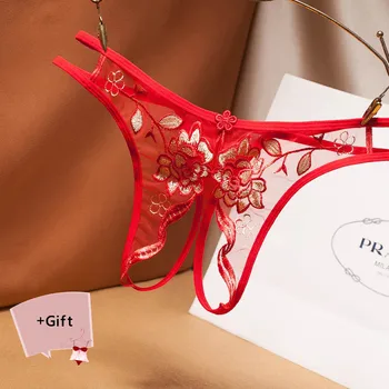 Ženy Sexy Nohavičky Transparentné Vyšívané Tlač čipky Remeň Duté G-String Erotické spodné Prádlo Ženy v Pohode Nohavičky valentínsky 10